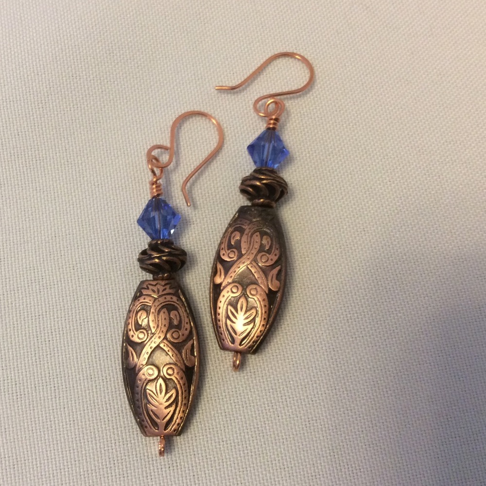 Handmade Blue Swarovski and Copper Earrings
